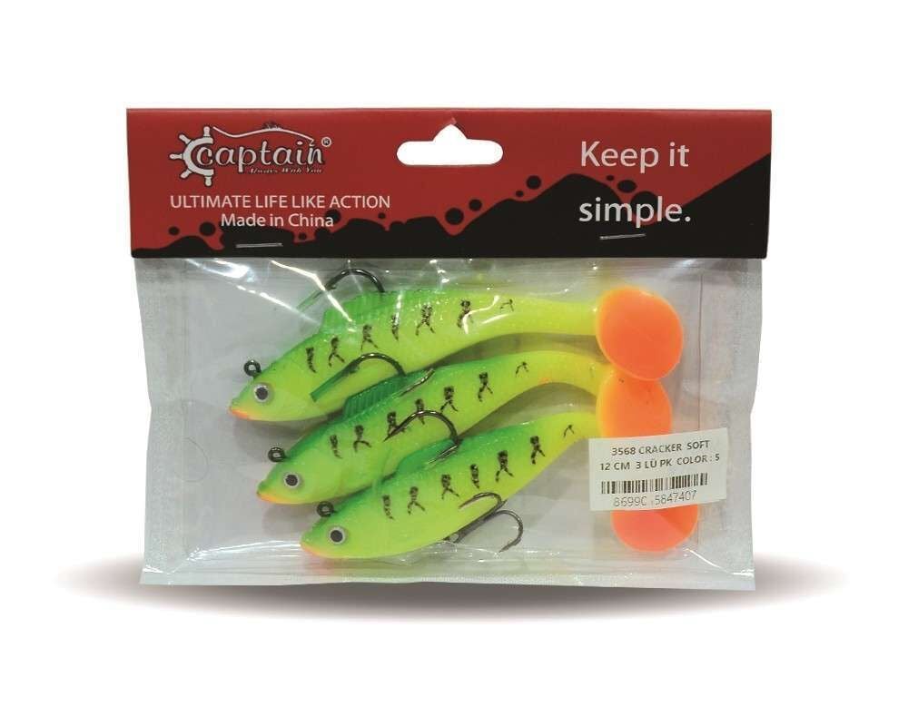 Captain 3568 Cracker Soft 12cm Levrek Turna Silikonu 3lü Set Suni Balık 5