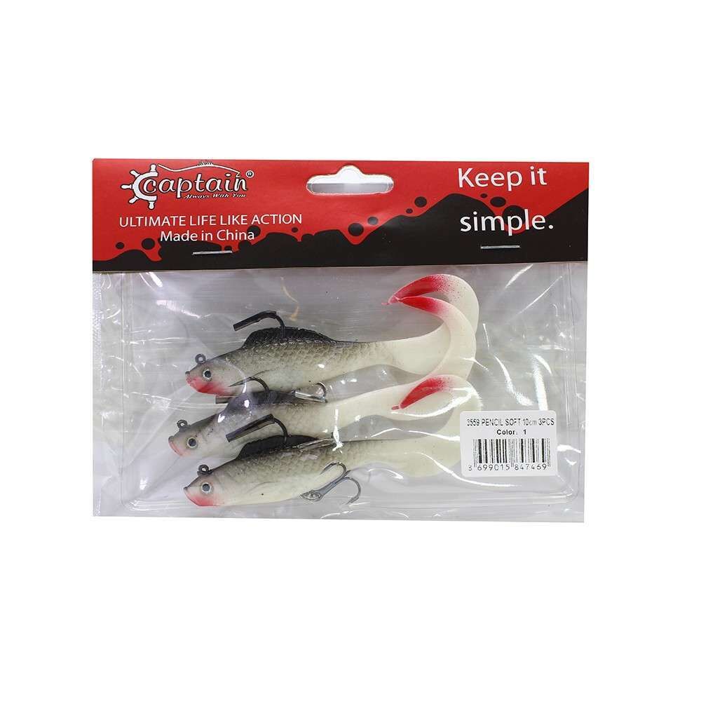 Captain 3559 Pencil Soft 10cm Levrek Silikonu 3lü Suni Balık 1